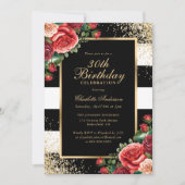 Elegante Zwart Goud Rode Roos Bloemen 30e Verjaard Kaart (Voorkant)