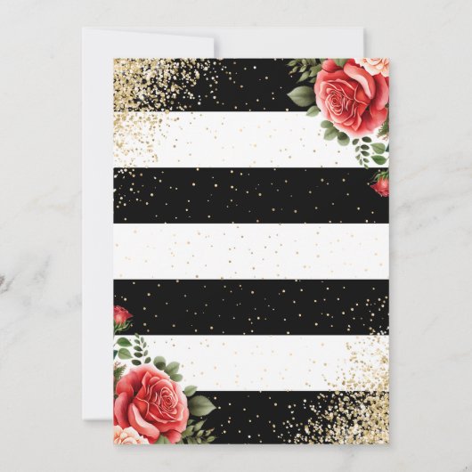 Elegante Zwart Goud Rode Roos Bloemen 30e Verjaard Kaart (Achterkant)