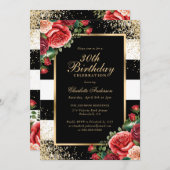 Elegante Zwart Goud Rode Roos Bloemen 30e Verjaard Kaart (Voorkant / Achterkant)