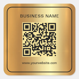 Elegante Zwart & Goud Scan QR Code Aangepaste teks Vierkante Sticker