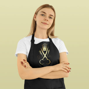 Elegante Zwart & Goud Schaar Haarstylist Salon Schort