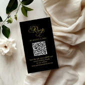 Elegante Zwart Goud Script Wedding QR RSVP Informatiekaartje