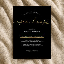 Elegante Zwart & Goud Script Zakelijke Open Huis