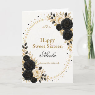 Elegante Zwart Goud Sweet Sixteen Kaart