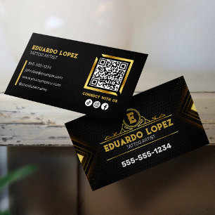 Elegante Zwart & Goud Tattoo-artiest Neem contact Visitekaartje