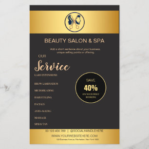 Elegante Zwart & Goud Unisex Kapsalon Flyer