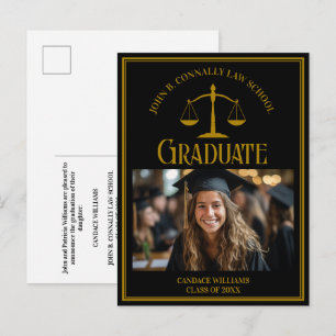 Elegante zwart gouden afstudeerfoto rechtenfaculte aankondigingskaart