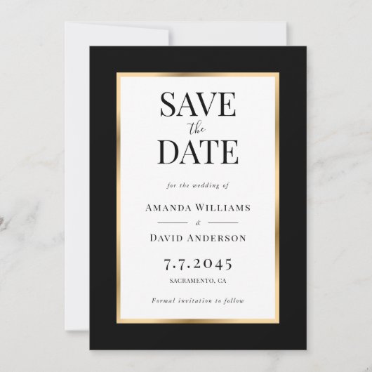 Elegante zwart-gouden bruiloft Save The Date Kaart (Voorkant)