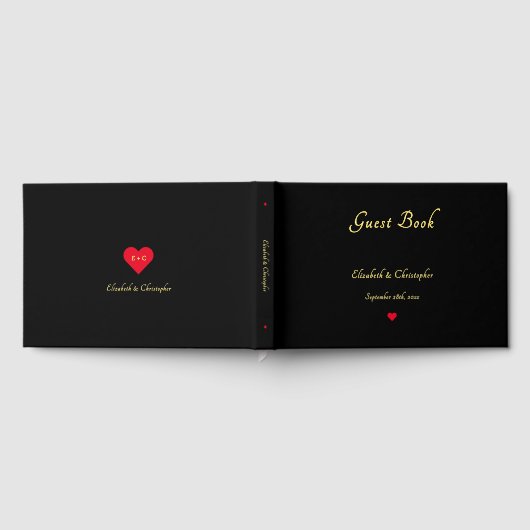 Elegante Zwart Gouden Bruiloften Jubileum Keepsake Gastenboek (Volledig)