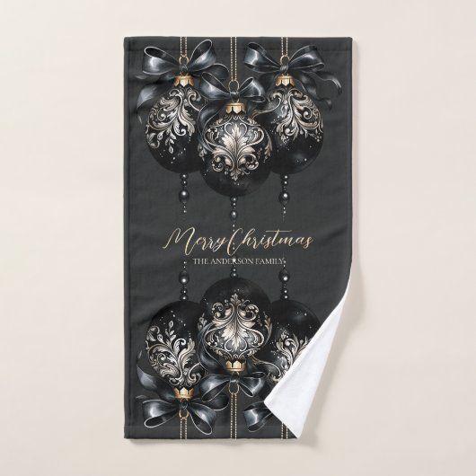 Elegante zwart gouden bubbels luxe kerst handdoek (Handdoek)