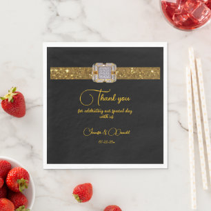 Elegante zwart gouden glitter broche bruiloft servet