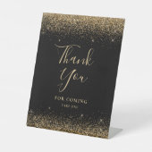 Elegante zwart gouden glitter bruiloft bedankt reclamebord met voetstuk (Voorkant)