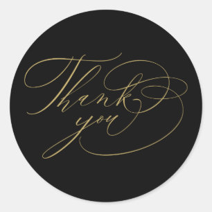 Elegante zwart gouden kalligrafie dank u ronde sticker