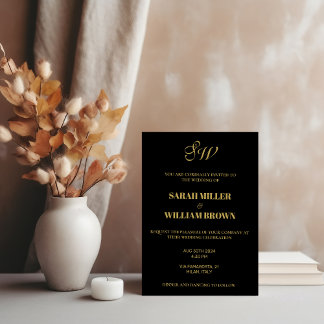 Elegante Zwart Gouden Kalligrafie I Monogram Bruil Kaart