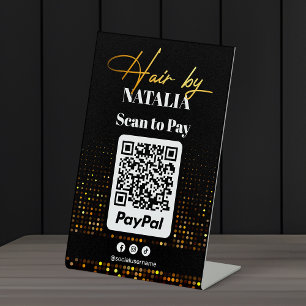 Elegante Zwart Gouden Kapsalon Paypal Scan om te B Reclamebord Met Voetstuk