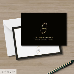 Elegante zwart-gouden Monogram Initialen Logo Notitiekaartje