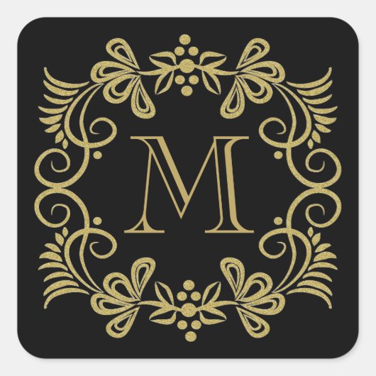 Elegante zwart-gouden monogram Stickers (Voorkant)
