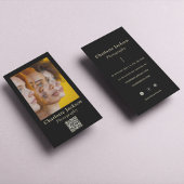 Elegante zwart-gouden script foto en QR-code Visitekaartje