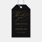 Elegante zwart gouden script namen bruiloft dank u cadeaulabel (Voorkant)