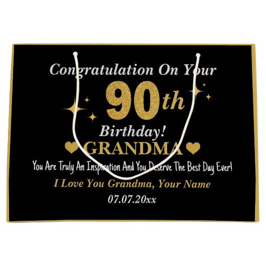 Elegante zwart & gouden sterren 90e verjaardag oma groot cadeauzakje (Voorkant)