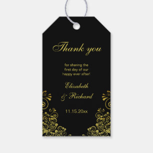 Elegante zwart gouden wervelingen dank u cadeaulabel
