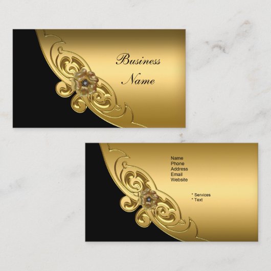 Elegante Zwart Gouden Zakelijke Visitekaart Visitekaartje (Voorkant / Achterkant)