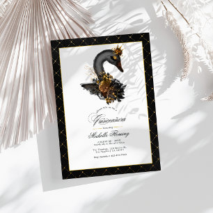 Elegante zwart-gouden zwaan Quinceañera foto Kaart