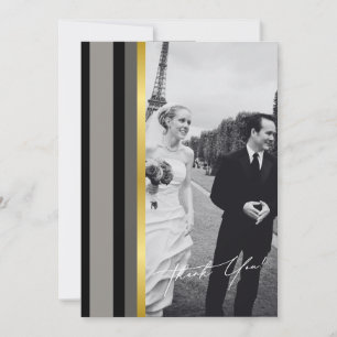 Elegante zwart grijs gouden strepen typografie bru bedankkaart