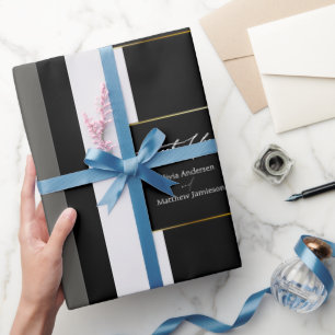Elegante zwart grijs gouden strepen typografie bru cadeaupapier