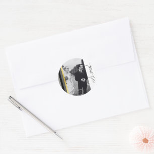 Elegante zwart grijs gouden strepen typografie bru ronde sticker