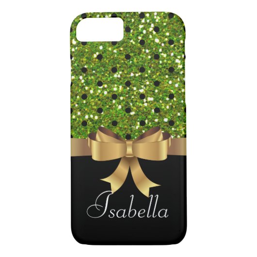 Elegante Zwart groene polka stippen gouden boog mo Case-Mate iPhone Case (Achterkant)
