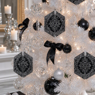 Elegante Zwart Kristallen Kerst Hexagoon Glas Ornament