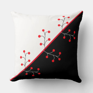 Elegante Zwart Rood en Wit & Wilde Bessen Kussen