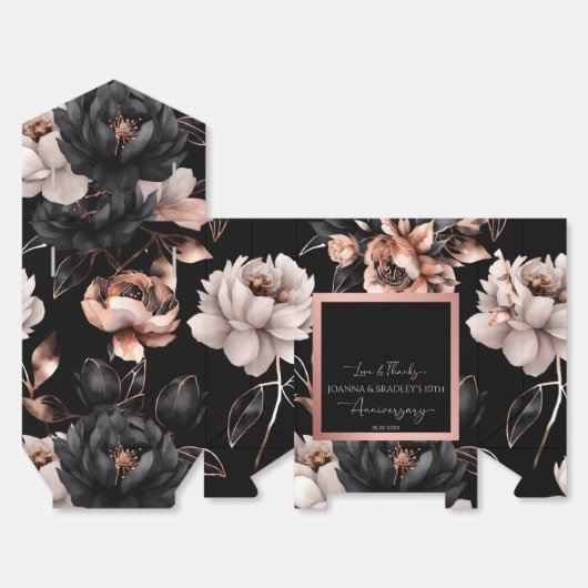 Elegante zwart roos gouden jubileum gunsten bedankdoosjes (Ongevouwen)