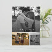 Elegante zwart-wit 3 foto collage bruiloft kaart (Staand voorkant)