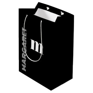 Elegante zwart & wit aangepaste initiële naam medium cadeauzakje