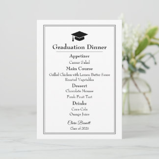 Elegante zwart-wit afstudeermenukaart 2026 menu