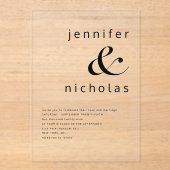 Elegante zwart-wit Ampersand bruiloft Acryl Uitnodigingen (Voorkant)