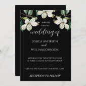 Elegante zwart-wit bloemen bruiloft uitnodiging (Voorkant / Achterkant)