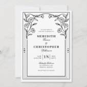 Elegante zwart-wit  bloemenbruiloft kaart (Voorkant)