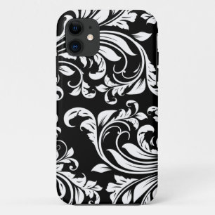 Elegante zwart-wit bloemendamask iPhone 11 hoesje