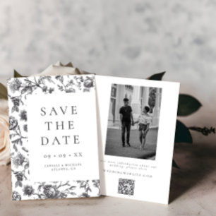 Elegante zwart & wit bloemenkool foto bruiloft save the date