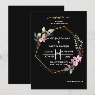 Elegante zwart-wit bloemenmoslim bruiloft kaart