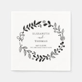 Elegante zwart-wit bloemenslinger bruiloft servet (Voorkant)