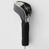 Elegante zwart-wit bloemmonogram naam golfheadcover (Schuin)