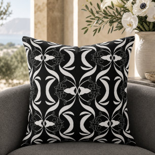 Elegante zwart-wit bloempatroon stijl kussen