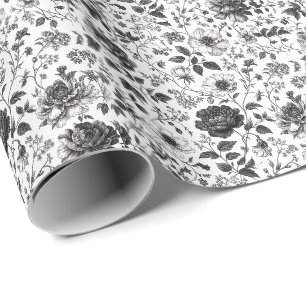 Elegante zwart-wit bloempatroon stropdas cadeaupapier
