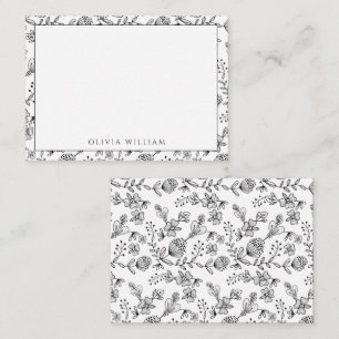 Elegante zwart-wit boho bloemenrand naam notitiekaartje