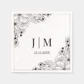 Elegante zwart-wit botanische monogram bruiloft servet (Voorkant)