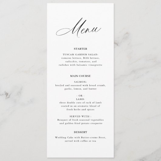 Elegante zwart-wit bruiloft menu (Voorkant)